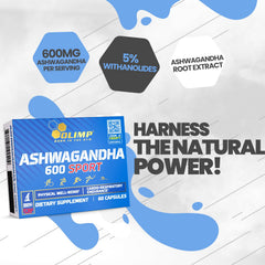 OLIMP Ashwagandha KSM-66 capsules in hand for daily wellness.
