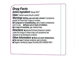 Close-up of OLLOÏS Borax 30c organic pellets, ready for everyday homeopathic routines.