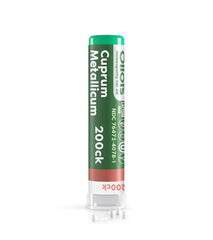 Cuprum Metallicum label closeup, highlighting organic, lactose-free, vegan homeopathic medicine.