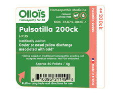 Closeup of OLLOÏS Pulsatilla tube label for easy dosing