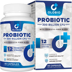 OLOBIO probiotic bottle with 60 capsules for daily gut support.