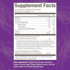 Sobre individual de OM Mushroom Superfood Hot Chocolate Blend para consumo rápido.