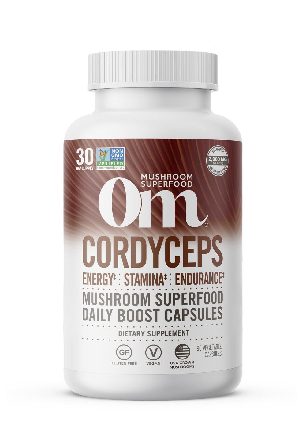 OM MUSHROOM SUPERFOOD cordyceps capsules bottle for sustained daily energy