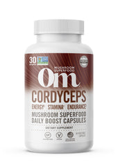 OM MUSHROOM SUPERFOOD cordyceps capsules bottle for sustained daily energy