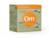 OM Mushroom Superfood Matcha Latte Blend single-serve packet for on-the-go wellness.