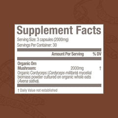 OM MUSHROOM SUPERFOOD organic oats biomass illustrates full-spectrum ingredients