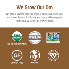 Front view of OM Mushroom Superfood Coffee Latte Blend packaging.