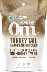 OM Mushroom Superfood Turkey Tail organic powder bottle for convenient daily immune support.