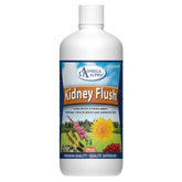 Omega Alpha Kidney Flush bottle pour showing herbal formula for daily kidney support