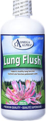 Omega Alpha Lung Flush bottle pour demonstrates easy daily dosing for respiratory support.