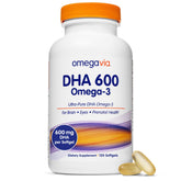 OmegaVia DHA 600 mg bottle highlights purity for brain and eye health