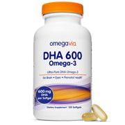 OmegaVia DHA 600 mg bottle highlights purity for brain and eye health