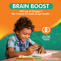 OmegaVia Kids Omega 3 Gummies bottle back showing sugar-free formulation and ingredients.