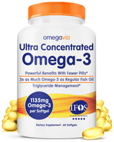 OmegaVia Ultra Concentrated Omega-3 bottle supports easy daily supplementation.