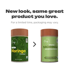 OMG Moringa Powder scoop demonstrates easy measuring for smoothies and meals.