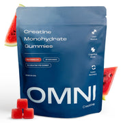OMNI Creatine Gummies watermelon bottle for convenient on-the-go performance support