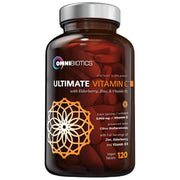 OmniBiotics Ultimate Vitamin C 2000mg bottle, showing convenient immune support in a vegan tablet.
