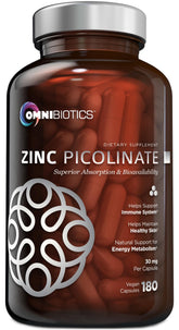 OmniBiotics Zinc Picolinate capsule close-up highlighting high absorption for immune support.