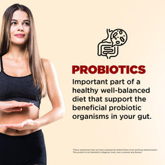 Vitamin B12 element in Omni Pro Probiotics imagery highlighting energy support potential.