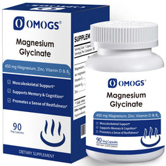 OMOGS high-absorption magnesium glycinate bottle for daily use supporting relaxed nerves