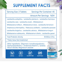 OMOGS Probiotics label close-up highlighting 18 strains and organic prebiotics