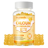 On Greenvita calcium magnesium zinc gummies orange bottle front promotes daily mineral support