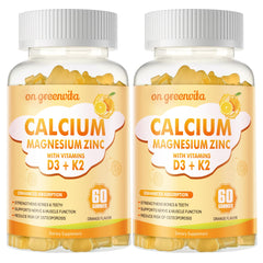 On Greenvita calcium magnesium zinc gummies orange bottle for daily mineral support