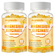 On Greenvita Magnesium Glycinate Gummies orange bottle for calming support.