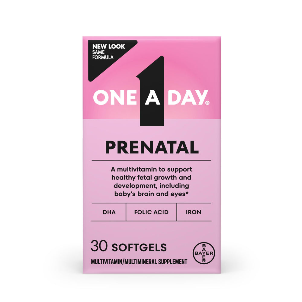 One A Day prenatal softgel bottle for easy daily use during pregnancy.