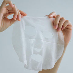 Close-up shows collagen mask fabric with gentle, breathable sheet.