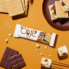 ONE Protein Bar Smores on the go for hiking or commuting.