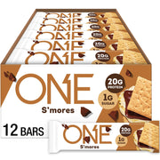 ONE Protein Bars Smores packaging showing gluten-free, high-protein on-the-go snacking.