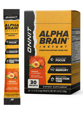 ONNIT Alpha Brain Instant box packaging for convenient, caffeine-free cognitive support on the go.