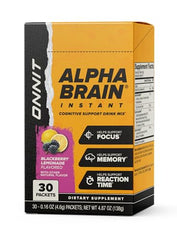 ONNIT Alpha Brain Instant pouring into water for on-the-go cognitive support.
