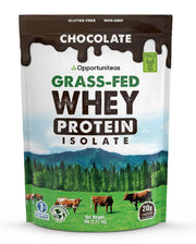 Opportuniteas grass-fed chocolate whey bottle showing premium protein for post-workout use