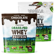 Opportuniteas grass-fed vanilla choco whey powder bag showing premium protein source