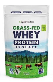 Opportuniteas Grass Fed Whey Isolate packaging shows USA freshness and product clarity.