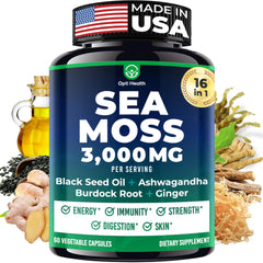 Opti Health sea moss bottle with capsules for convenient daily wellness