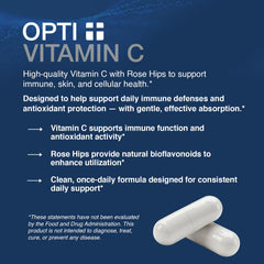 Opti Life MD buffered vitamin C capsules, calcium ascorbate close-up