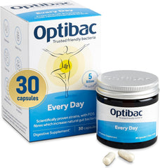 OptiBac Probiotics digestive bottle shown for daily digestive balance