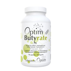 Optim Butyrate bottle front showing gradual release formula for digestive comfort