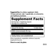 OPTIMALHEALTH DHEA 25mg capsules close-up for easy daily use.
