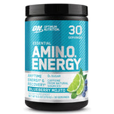 Optimum Nutrition Amino Energy Blueberry Mojito tub showing powder for pre-workout energy