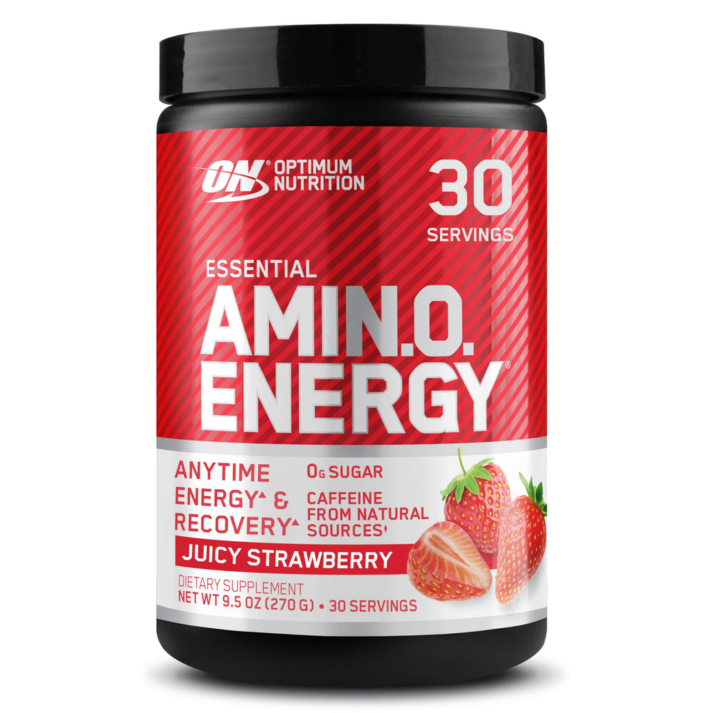 Optimum Nutrition Amino Energy Juicy Strawberry bottle ready for pre-workout energy.