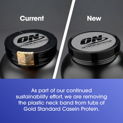 Close-up of the 25-serving container label for Optimum Nutrition casein.
