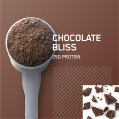 Optimum Nutrition Gold Standard Isolate Chocolate Bliss label close-up highlighting 25 g protein per serving.