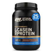 Optimum Nutrition Gold Standard Micellar Casein Chocolate Supreme tub ready for slow-digesting nighttime protein