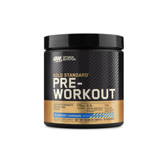 Optimum Nutrition Gold Standard Pre-Workout blue berry lemonade bottle boosts workout energy