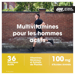 Close-up of Opti-Men label highlighting essential micronutrients for men.