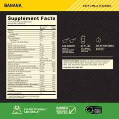 Optimum Nutrition Serious Mass scoop shows serving size for balanced protein and carbs.